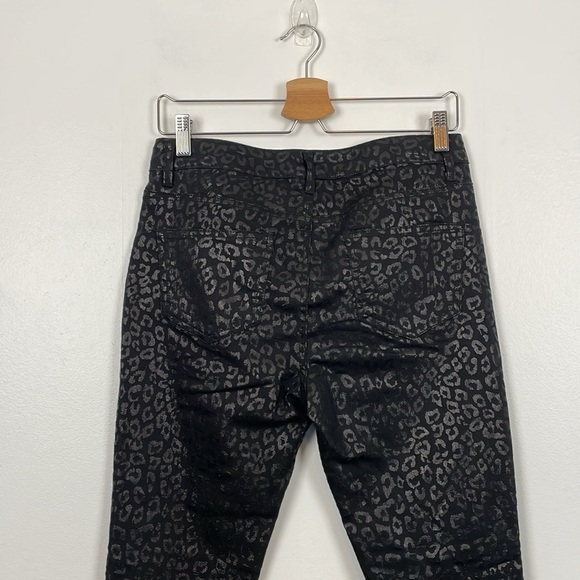Nicole Miller Leopard Print Skinny Leg Jeans Women 4 Stretch 5 Pocket Black pant - Picture 7 of 10